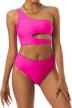 zaful women's neon one shoulder cutout high cut high waisted tankini swimsuit logo