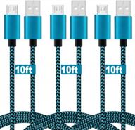 ⚡️ high speed 10ft micro usb cable [3 pack] - fast charging & durable nylon braided cord for samsung galaxy, android phones - blue logo