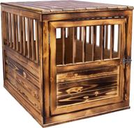 torched farmhouse style wood dog crate furniture: end table indoor dog house kennel for medium dogs (32 inch) логотип