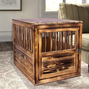 img 3 attached to Torched Farmhouse Style Wood Dog Crate Furniture: End Table Indoor Dog House Kennel for Medium Dogs (32 inch)