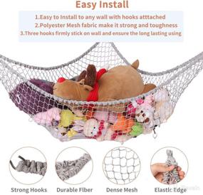 img 3 attached to Gray Stuffed Animal Net - Jumbo Toy Organizer Storage Hammock Wall Hanging Mesh Toy Hammock for Stuffed Animals - Plush Toy Corner Net Holder for Kids' Play Room or Bedroom - CanJoo