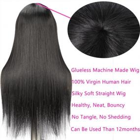 img 1 attached to Get The Perfect Look With A ALIMICE Long Straight Human Hair Wig With Bangs For Black Women - 100% Unprocessed Brazilian Virgin Hair, Machine Made, And Glueless!