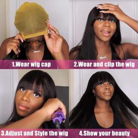 img 2 attached to Get The Perfect Look With A ALIMICE Long Straight Human Hair Wig With Bangs For Black Women - 100% Unprocessed Brazilian Virgin Hair, Machine Made, And Glueless!