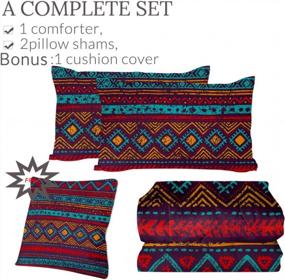 img 2 attached to Add A Cozy Touch To Your Bedroom With Sleepwish 3D Mosaic Printed King Comforter Set Featuring Tribal Ethnic Design - 4 Piece Bedding Set With Pillow Shams And Cushion Cover!