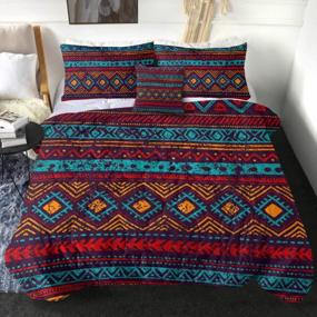 img 4 attached to Add A Cozy Touch To Your Bedroom With Sleepwish 3D Mosaic Printed King Comforter Set Featuring Tribal Ethnic Design - 4 Piece Bedding Set With Pillow Shams And Cushion Cover!