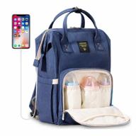 sunveno рюкзак для подгузников с usb-портом для зарядки, детские сумки большой емкости многофункциональный рюкзак для путешествий для мамы и папы, синий логотип