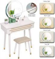 stylish yourlite vanity makeup table set with 3 modes touch screen adjustable lighted mirror, cushioned stool & big sliding drawers for organized beauty routine! logo