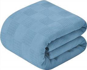 img 1 attached to Premium Quality Cotton Blanket Twin Wedgewood By Oakias - Soft And Breathable Thermal Blanket With 350 GSM - Perfectly Sized At 90 X 72 Inches For All Bed Types