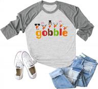 gobble tshirt for women funny thankful turkey face shirt colourful thanksgiving tee shirts 3/4 sleeve tee tops logo