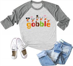 img 4 attached to Gobble Tshirt For Women Funny Thankful Turkey Face Shirt Colourful Thanksgiving Tee Shirts 3/4 Sleeve Tee Tops