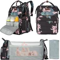🌸 empsign diaper backpack: stylish and functional waterproof bag for mothers with changing pad and usb charging port, floral design logo