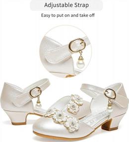 img 1 attached to Блестящие туфли на каблуке с кристаллами и цветочной лентой для девочек - идеальный вариант для вечеринок, свадеб и праздников - отлично подходят для детей и малышей.