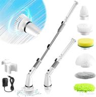 cordless electric cleaning brush with 6 replaceable heads - perfect for bathroom, tub, tile, floors, and windows 350rpm (grey) logo