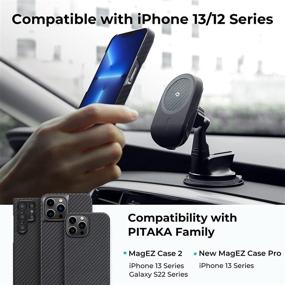 img 2 attached to 📱 PITAKA Magnetic Car Phone Holder Dashboard Car Mount for iPhone 13 Series & MagEZ Case 2 for Galaxy S22 Series [MagEZ Car Mount Lite] - 360° Adjustable Angle with Reliable Suction Cup