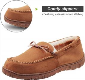 img 1 attached to LA PLAGE Men'S Moccasin Slippers Memory Foam Warm Plush House Slippers, Indoor Outdoor Comfortable Winter House Shoes