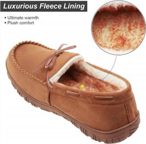 img 3 attached to LA PLAGE Men'S Moccasin Slippers Memory Foam Warm Plush House Slippers, Indoor Outdoor Comfortable Winter House Shoes