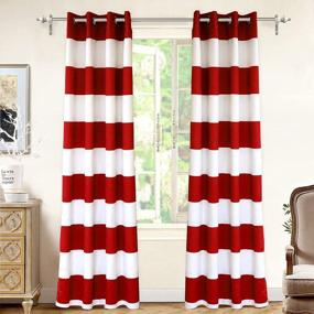 img 3 attached to Red And White Stripe Room Darkening Window Curtains With Grommet Top - Set Of 2 Panels, Each 52"X84" - DriftAway Mia Stripe Collection