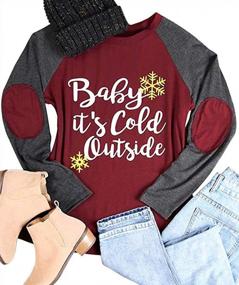img 3 attached to Baby It'S Cold Outside Snowflake Graphic Christmas Shirt Women'S Elbow Patch Long Sleeve Tops Raglan Tees