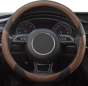 img 2 attached to 🚗 Xizopucy Black Microfiber Leather Steering Wheel Cover - 14 1/2-15 inch - Breathable, Anti Slip - Brown