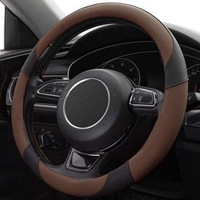 img 1 attached to 🚗 Xizopucy Black Microfiber Leather Steering Wheel Cover - 14 1/2-15 inch - Breathable, Anti Slip - Brown