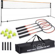 complete outdoor badminton set with adjustable net, rackets, shuttlecocks and carry bag logo