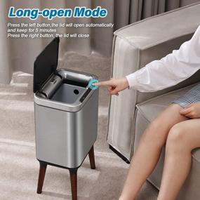 img 1 attached to ELPHECO Automatic Trash Can: Motion Sensor, Removable Inner Bucket, And Stylish Wooden Legs In A Compact 2.5 Gallon Stainless Steel Design - Perfect For Bathrooms And Small Spaces
