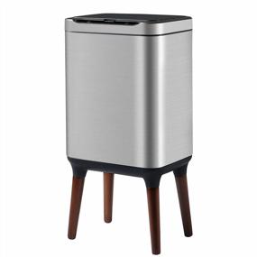 img 4 attached to ELPHECO Automatic Trash Can: Motion Sensor, Removable Inner Bucket, And Stylish Wooden Legs In A Compact 2.5 Gallon Stainless Steel Design - Perfect For Bathrooms And Small Spaces