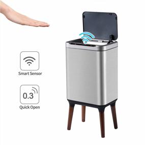 img 2 attached to ELPHECO Automatic Trash Can: Motion Sensor, Removable Inner Bucket, And Stylish Wooden Legs In A Compact 2.5 Gallon Stainless Steel Design - Perfect For Bathrooms And Small Spaces