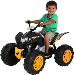 img 4 attached to Rollplay Powersport ATV 12V Electric 4 Wheeler Featuring Oversized Wheels With Rubber Tire Strips For Added Traction, Working Headlights, And A Top Speed Of 3 MPH, Black/Yellow