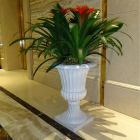 img 1 attached to Set Of 2 Large Plastic Outdoor Urns Planters, 19.7 Inch Tall Classic Resin Grecian Pedestal Flower Vases Plant Pot For Garden, Porch, Front Door - White NUPTIO Urn Planter