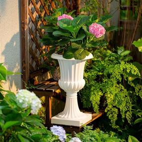 img 2 attached to Set Of 2 Large Plastic Outdoor Urns Planters, 19.7 Inch Tall Classic Resin Grecian Pedestal Flower Vases Plant Pot For Garden, Porch, Front Door - White NUPTIO Urn Planter