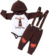 baby boy thanksgiving outfit - hoodie romper + suspender strap turkey pants 2pcs set, long sleeve letter print logo