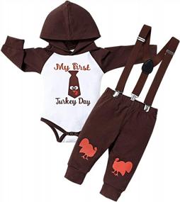 img 4 attached to Baby Boy Thanksgiving Outfit - Hoodie Romper + Suspender Strap Turkey Pants 2Pcs Set, Long Sleeve Letter Print