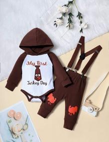 img 3 attached to Baby Boy Thanksgiving Outfit - Hoodie Romper + Suspender Strap Turkey Pants 2Pcs Set, Long Sleeve Letter Print