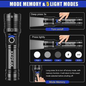 img 2 attached to KEPEAK Flashlight High Lumens Rechargeable, 10000 Lumens LED Flash Light, Tactical Handheld Flashlights Super Bright, Zoomable, 5 Modes & Mode Memory, Water Resistant For Emergency Camping Hiking