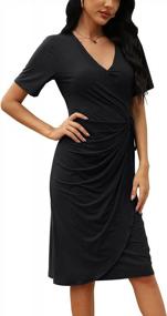 img 2 attached to Women'S V Neck Work Dress By CHERFLY - Midi Casual Sexy Wrap With Waist Tie