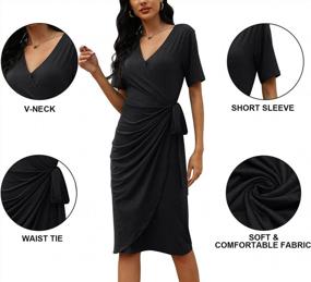 img 1 attached to Women'S V Neck Work Dress By CHERFLY - Midi Casual Sexy Wrap With Waist Tie