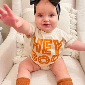img 3 attached to Adorable Halloween Romper: Kayotuas Baby Boys/Girls Oversized T-Shirt Onesie With Letter Print, Short Sleeves Bodysuit For Cute Halloween Outfits