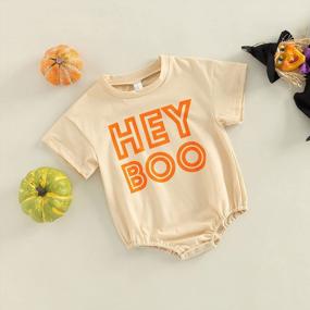 img 1 attached to Adorable Halloween Romper: Kayotuas Baby Boys/Girls Oversized T-Shirt Onesie With Letter Print, Short Sleeves Bodysuit For Cute Halloween Outfits