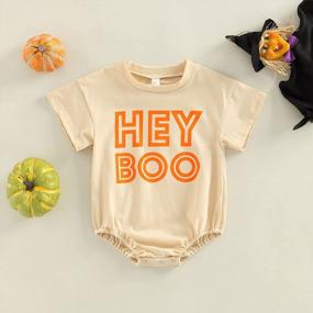 img 2 attached to Adorable Halloween Romper: Kayotuas Baby Boys/Girls Oversized T-Shirt Onesie With Letter Print, Short Sleeves Bodysuit For Cute Halloween Outfits