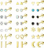 21 pairs of flat back earrings for women -comfortable screw back earrings set of 20g tiny cartilage studs for tragus, daith, and helix ear piercings - from lolias logo