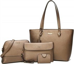 img 4 attached to Women'S 4-Piece Fashion Handbag Set: Tote, Wallet, Satchel & Shoulder Bag!