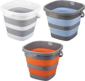 img 4 attached to 🪣 3 Pack Collapsible Plastic Bucket - 2.6 Gallon (10L) Each - Foldable Rectangular Tub for House Cleaning, Garden or Camping