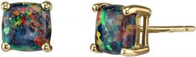 img 4 attached to 14K Yellow Gold Cushion Cut Fire Black Opal Stud Earrings For Women - 1 Carat Total
