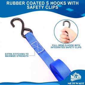 img 2 attached to Blue 1764Lb Ratchet Straps Tie Down Kit - 4 Metal Ratchet Buckles W/ Safety Lock S Hooks, Soft Loops & Storage Bag For Moving Cargo, Appliances, Lawn Equipment & Motorcycle