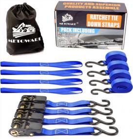 img 4 attached to Blue 1764Lb Ratchet Straps Tie Down Kit - 4 Metal Ratchet Buckles W/ Safety Lock S Hooks, Soft Loops & Storage Bag For Moving Cargo, Appliances, Lawn Equipment & Motorcycle