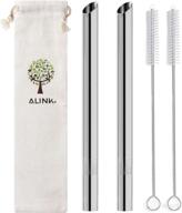 🥤 alink reusable metal boba straws - 1/2" wide stainless steel smoothie straws for bubble tea/tapioca pearl, 2 straws + 2 cleaning brushes + 1 case logo