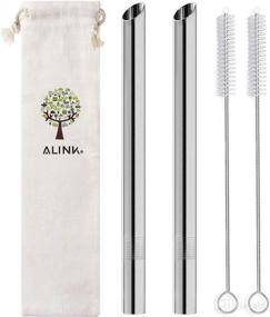 img 4 attached to 🥤 Alink Reusable Metal Boba Straws - 1/2" Wide Stainless Steel Smoothie Straws for Bubble Tea/Tapioca Pearl, 2 Straws + 2 Cleaning Brushes + 1 Case