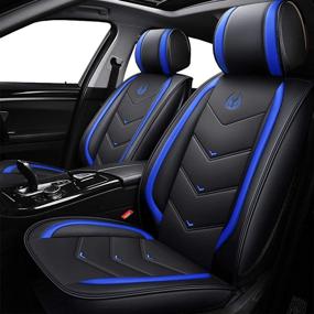 img 3 attached to 🚗 OASIS AUTO OS-003 Leather Car Seat Covers: Full Set, Blue – Premium Faux Leatherette Cushion Cover for Cars, SUVs, and Trucks