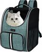 ventilated thicker bottom pet carrier backpack for small dogs and cats: perfect for hiking, travel, and outdoor use in green logo